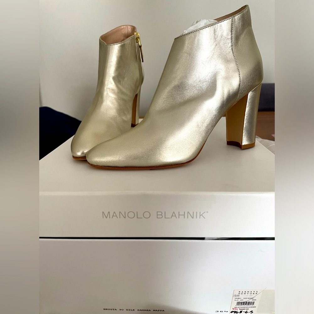 Manolo Blahnik Brusta Gold Booties- Size 36.5